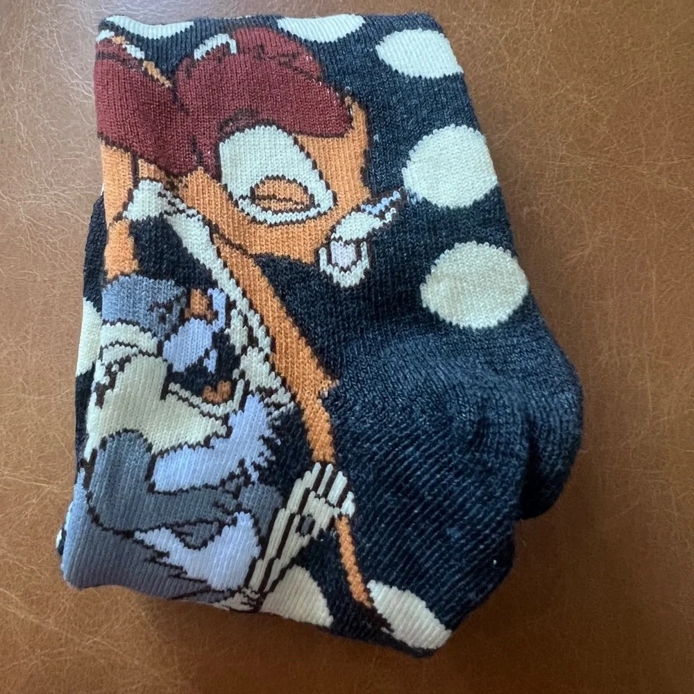 Disney Bambi‎ Crew Socks Grey And Cream Polka Dot New  Men/Women